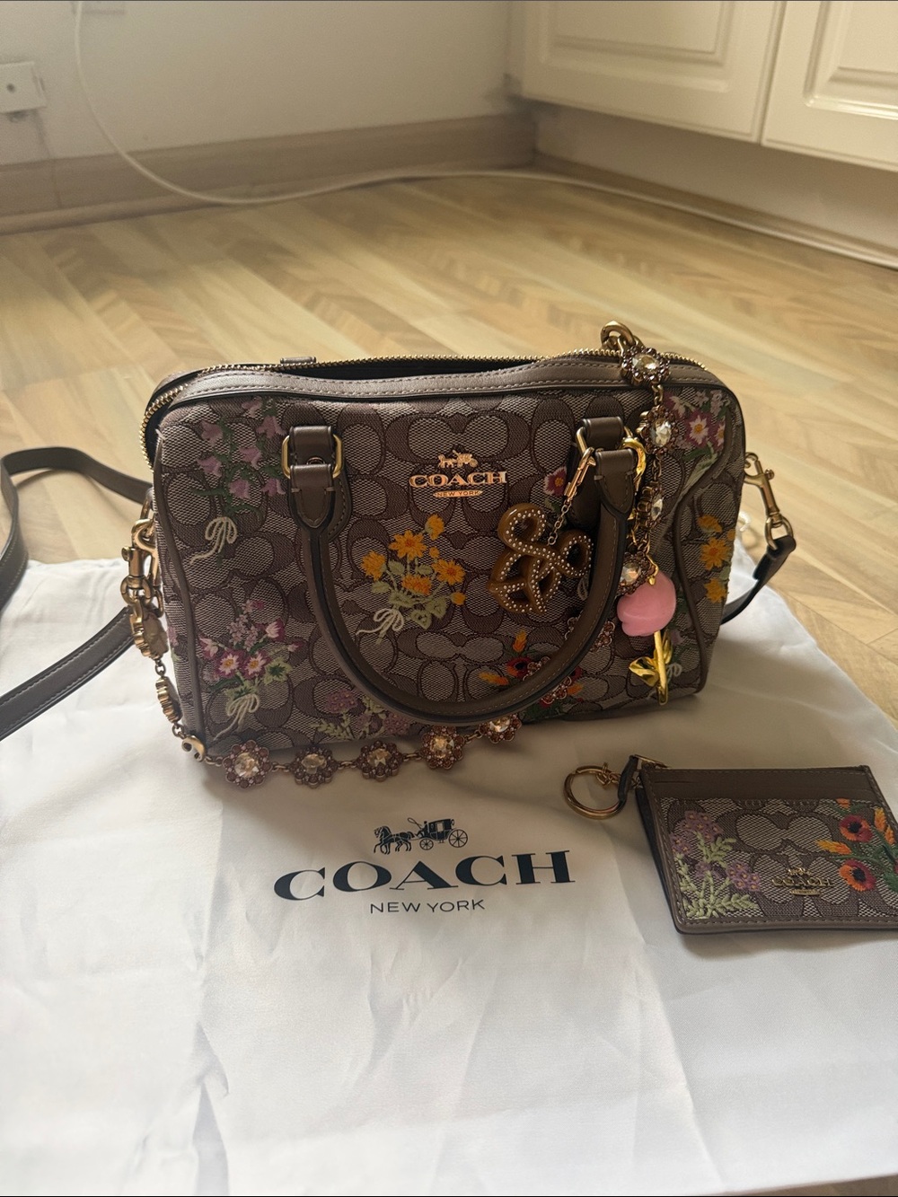 Coach Brown Floral Signature Convertible Crossbody Satchel